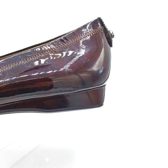 Stuart Weitzman Burgundy Patent Ballet Flats | Silver Buckle | Fall Office Chic - Picture 11 of 14